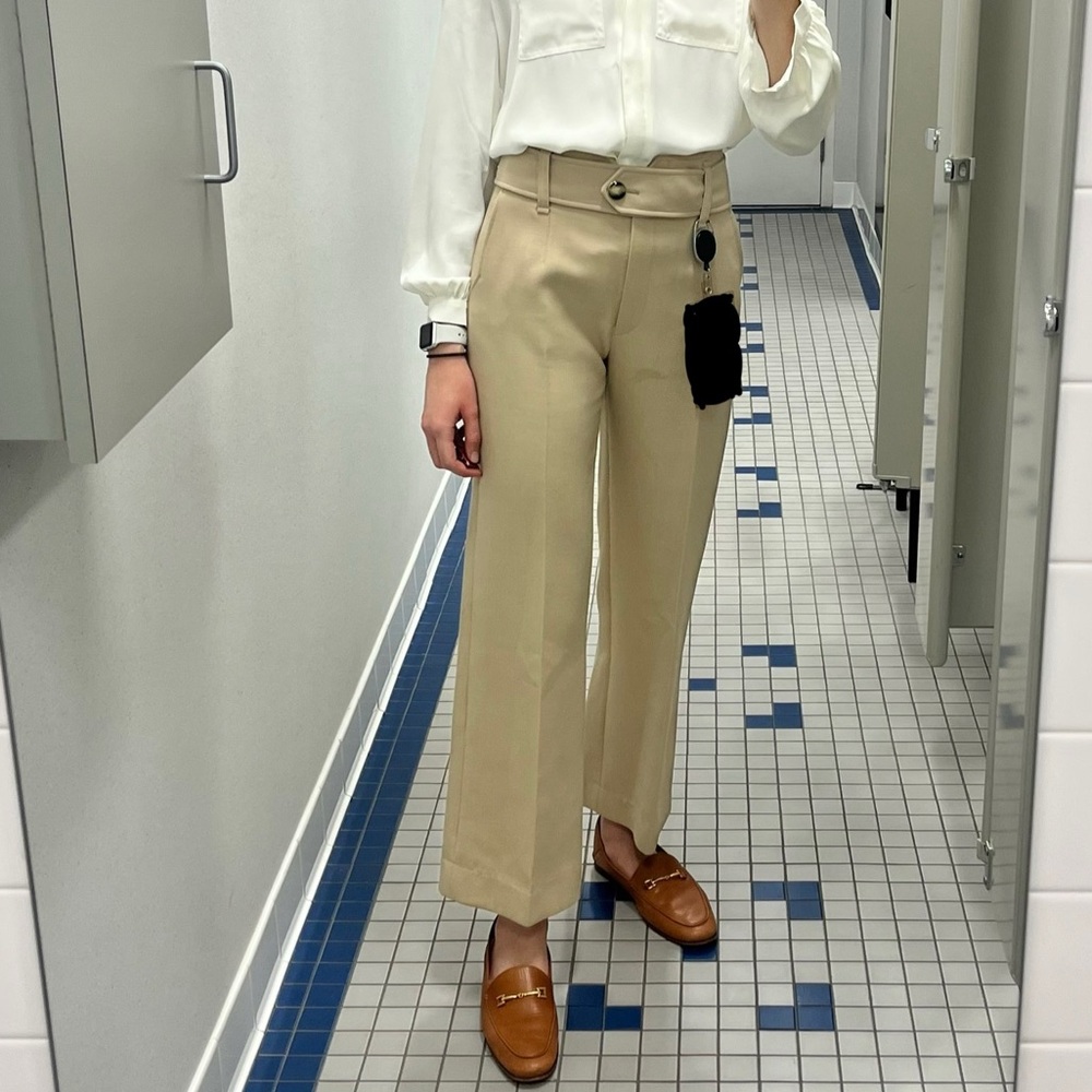 Sezane Tan High-Waisted Trousers